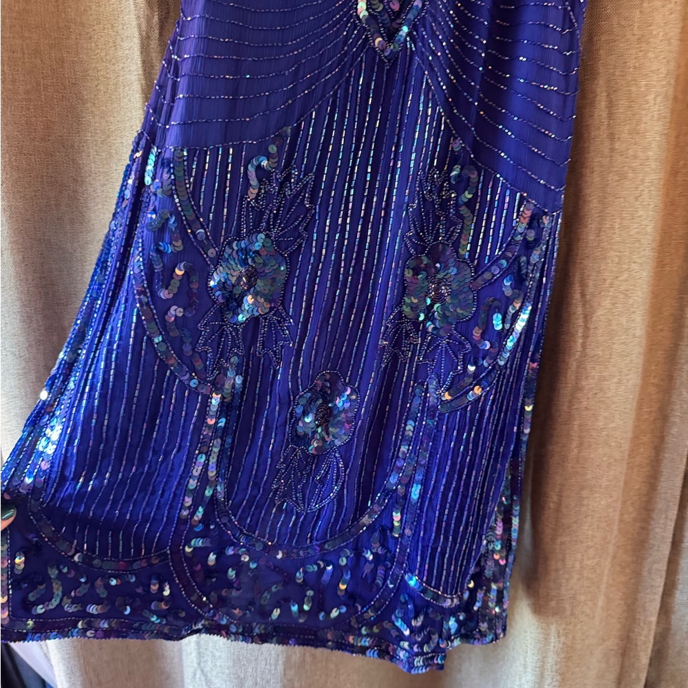 Vintage Scala Stunning Blue Sequin Silk Mini Dress - Picture 2 of 12
